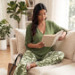 Women's V-Neck Blouse & Printed Wide-Leg Pants Set