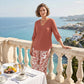 Women's V-Neck Blouse & Printed Wide-Leg Pants Set