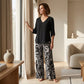Women's V-Neck Blouse & Printed Wide-Leg Pants Set