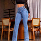 💕אביב חדש👖ג'ינס מתיחה מתלקח עם מותניים גבוהים