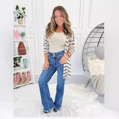 ג'ינס נשים קזואליים במותן גבוהה עם כיסים