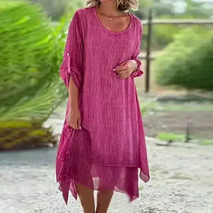 💖Women's Elegant Solid Color Round Neck Loose Fit Dress