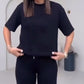 נשים מוצק קצר שרוול חולצות ומכנסיים שני חלקים להגדיר