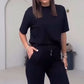 נשים מוצק קצר שרוול חולצות ומכנסיים שני חלקים להגדיר