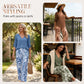 Women's V-Neck Blouse & Printed Wide-Leg Pants Set