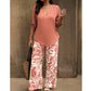 Women's V-Neck Blouse & Printed Wide-Leg Pants Set